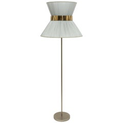  Tiffany contemporary Floor Lamp 60 silver Silk, nickel Brass , Silvered Glass  