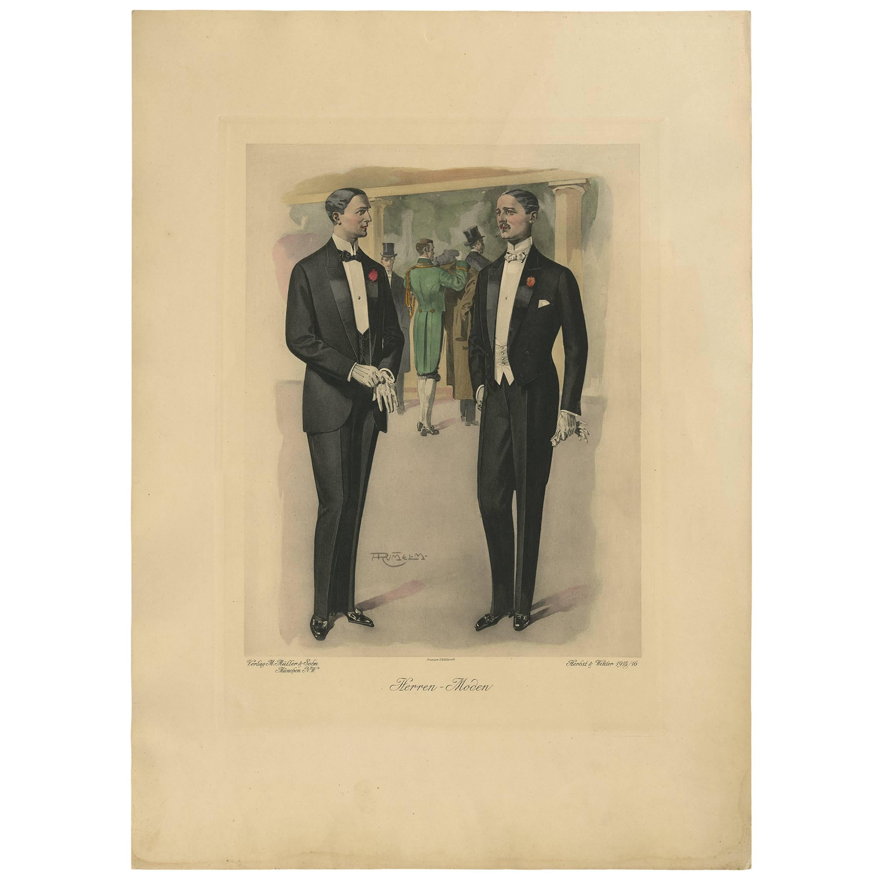 Antique Print of Men's Fashion by H. Wetteroth, circa 1915