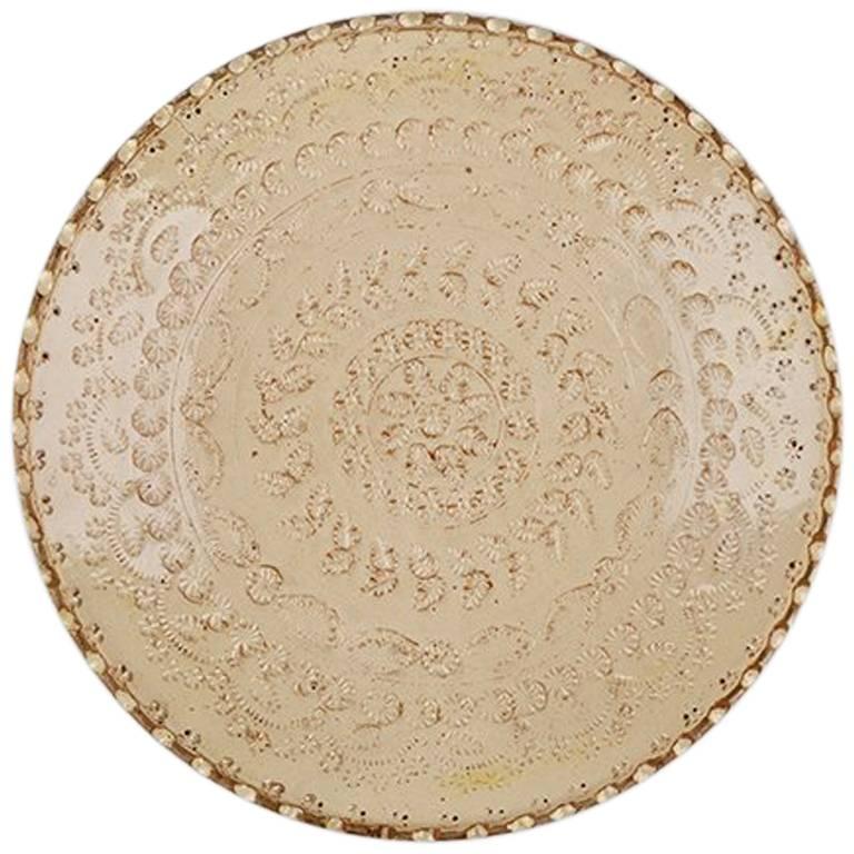 One of a Kind Cream Ceramic Decorative Plate For Sale