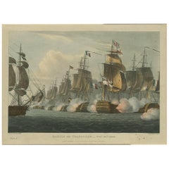 Antique Print of the Battle of Trafalgar by T. Sutherland, circa 1816