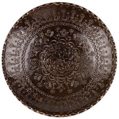 One of a Kind Dark Brown Ceramic Decorative Plate