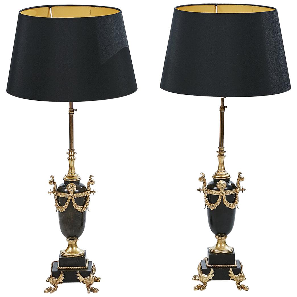 Pair of 20th Century Marble and Gilt Lamps in the Neoclassical Style