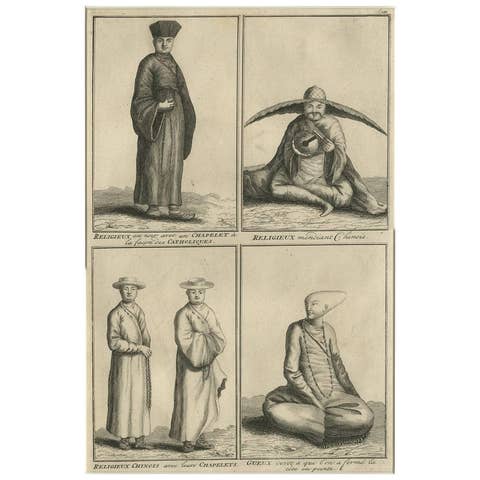 Antique Print of Chinese Priests and Beggars, Engraved Circa 1728