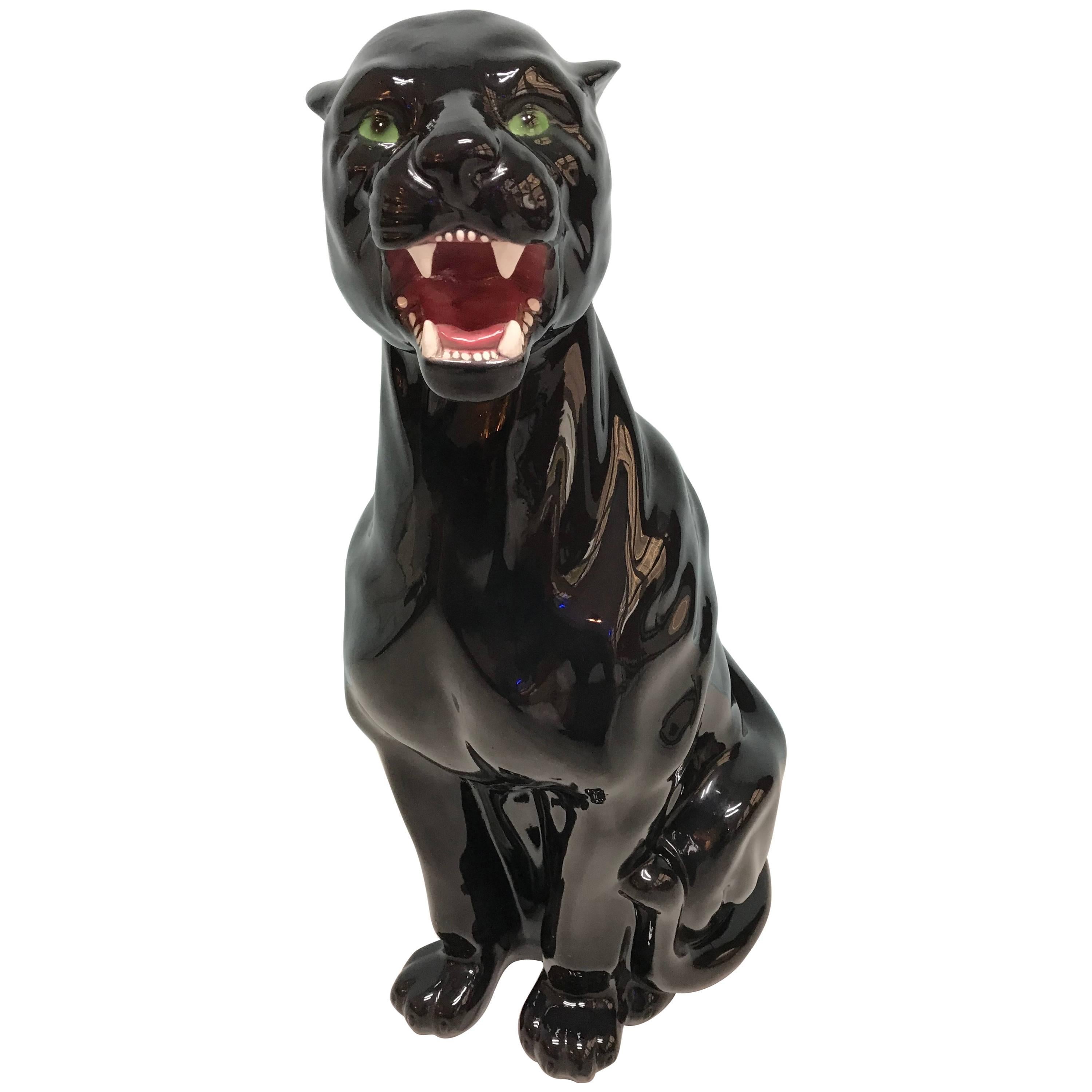 Vintage Ceramic Black Panther by Capodimonte