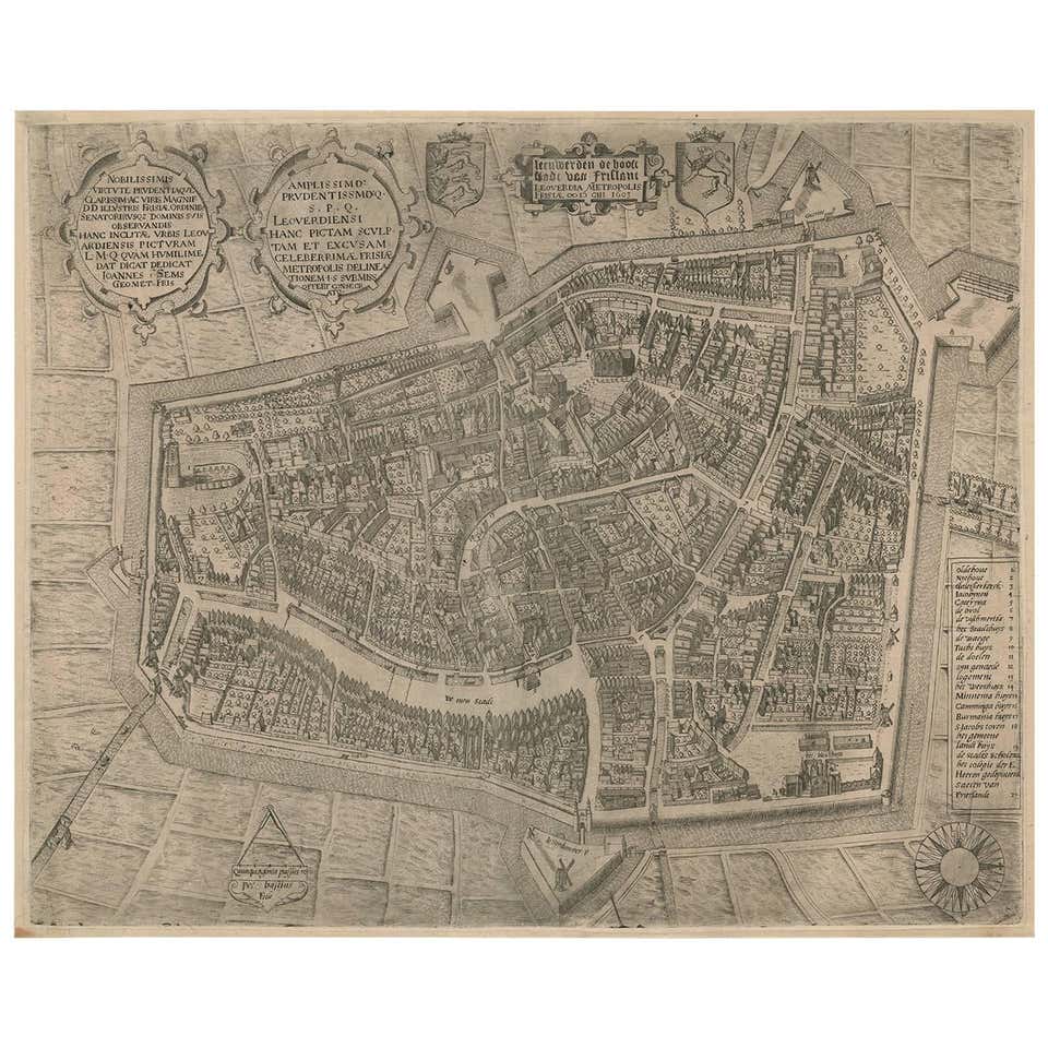 Antique Map Of Leeuwarden Capital Of Friesland The Netherlands By leeuwarden-1649-blaeu-alte-karten-geografie-festungen