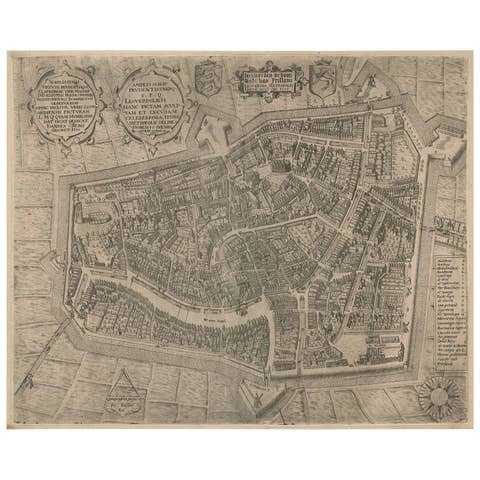 Rare Antique Map of Leeuwarden by P. Bast, 1603, Wall Art, Netherlands