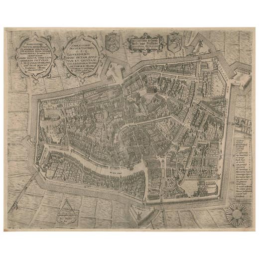 Rare Antique Map of Leeuwarden by P. Bast, 1603, Wall Art, Netherlands