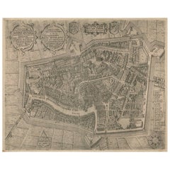 VeryRare Antique Map of Leeuwarden, Friesland, The Netherlands, by P. Bast, 1603