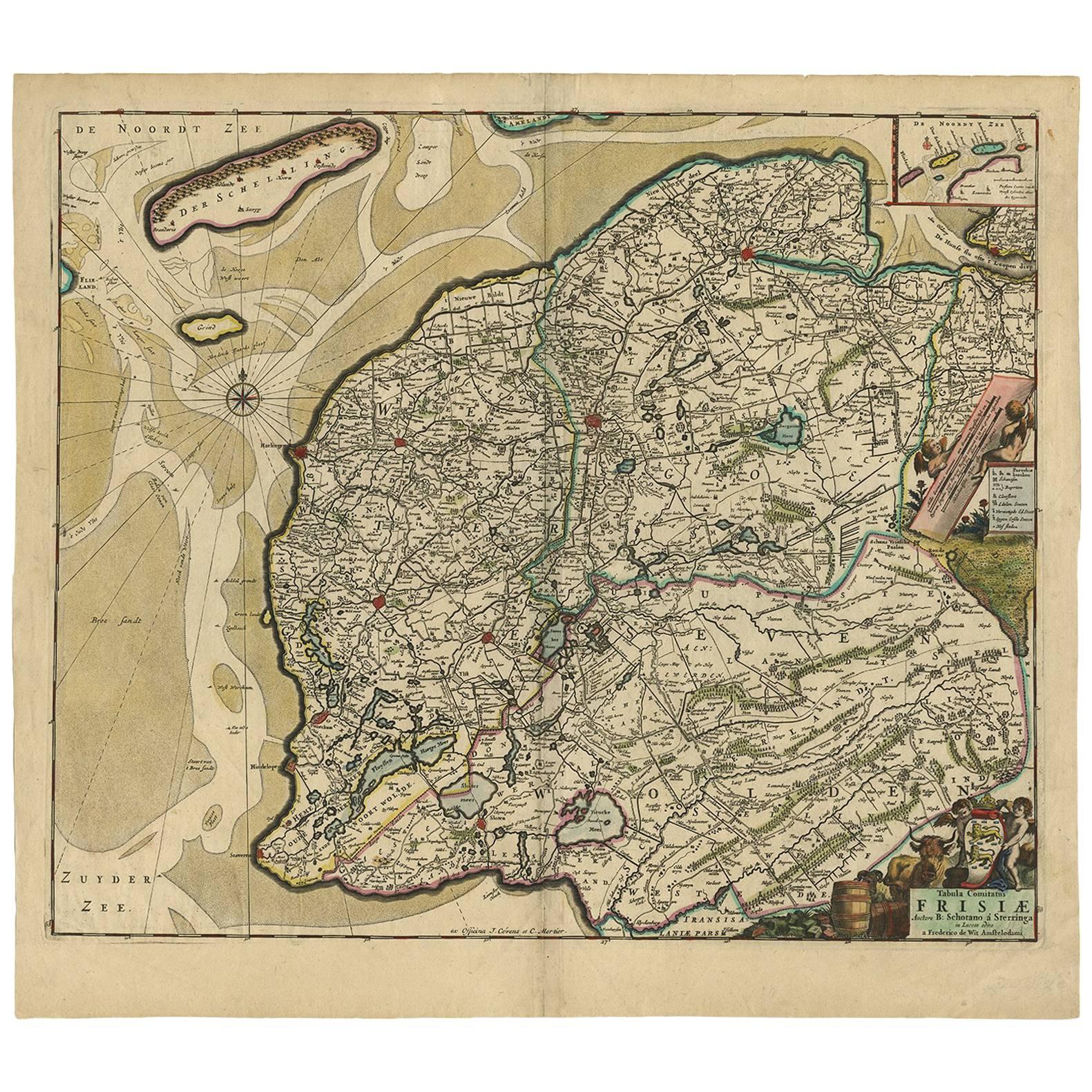 Antique Map of Friesland ‘the Netherlands’ by F. De Wit, circa 1730