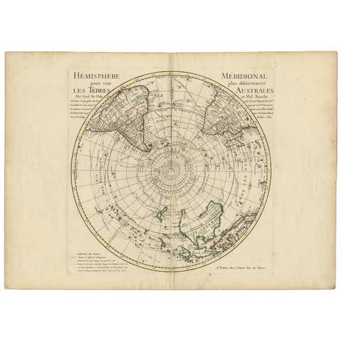 Antique Southern Hemisphere Map by Guillaume De L'Isle, Circa 1783