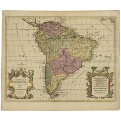 Beautiful Decorative Original Antique Map of South America by J.B. Elwe, '1792'