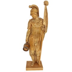 Grande figurine artisanale en bois sculptée à la main de Saint Florian, 18ème siècle, Autriche