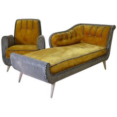 Vintage Daybed and Two Armchairs, France, circa 1940s