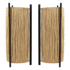 Miquel Milá Cylindrical Iron and Rope Pair of Spanish Table Lamps, 1966 