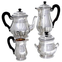 Puiforcat Sterling Silver 18-Karat Gold Tea Pot, Coffee Pot, Sugar Pot, Creamer