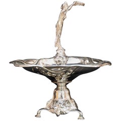 Art Nouveau Sterling Silver Basket on Piédouche with Woman Crowning, Posen