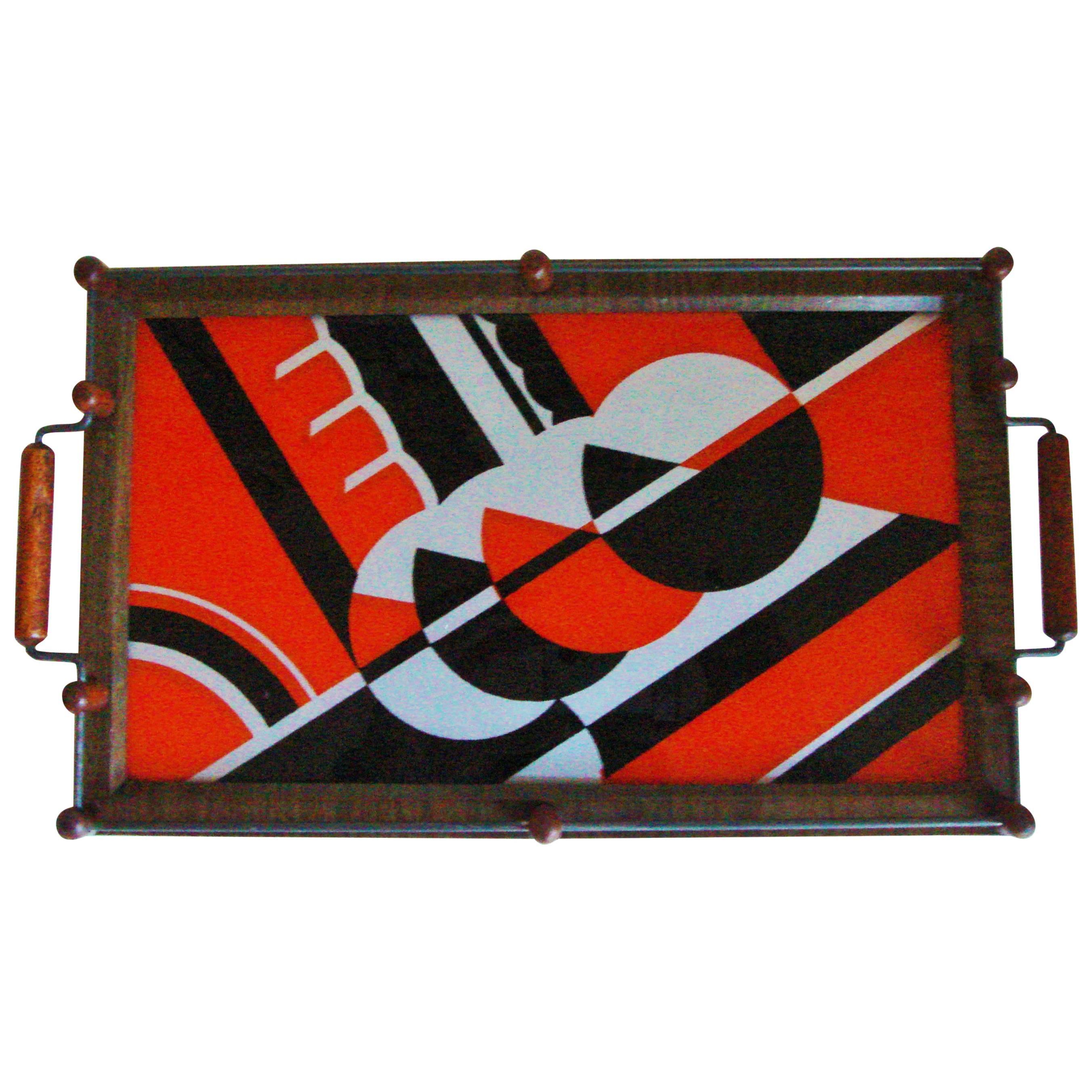 American Art Deco Reverse Painted Red, Black and Silver Jazz Age Liqueur Tray