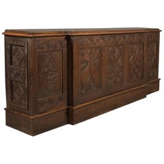 Antique Long Cupboard, English Carved Oak Dresser Base Cabinet