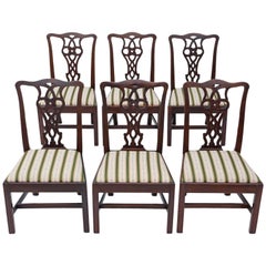 Antique Set of Six Victorian Mahogany Chippendale Revival Dining Chairs