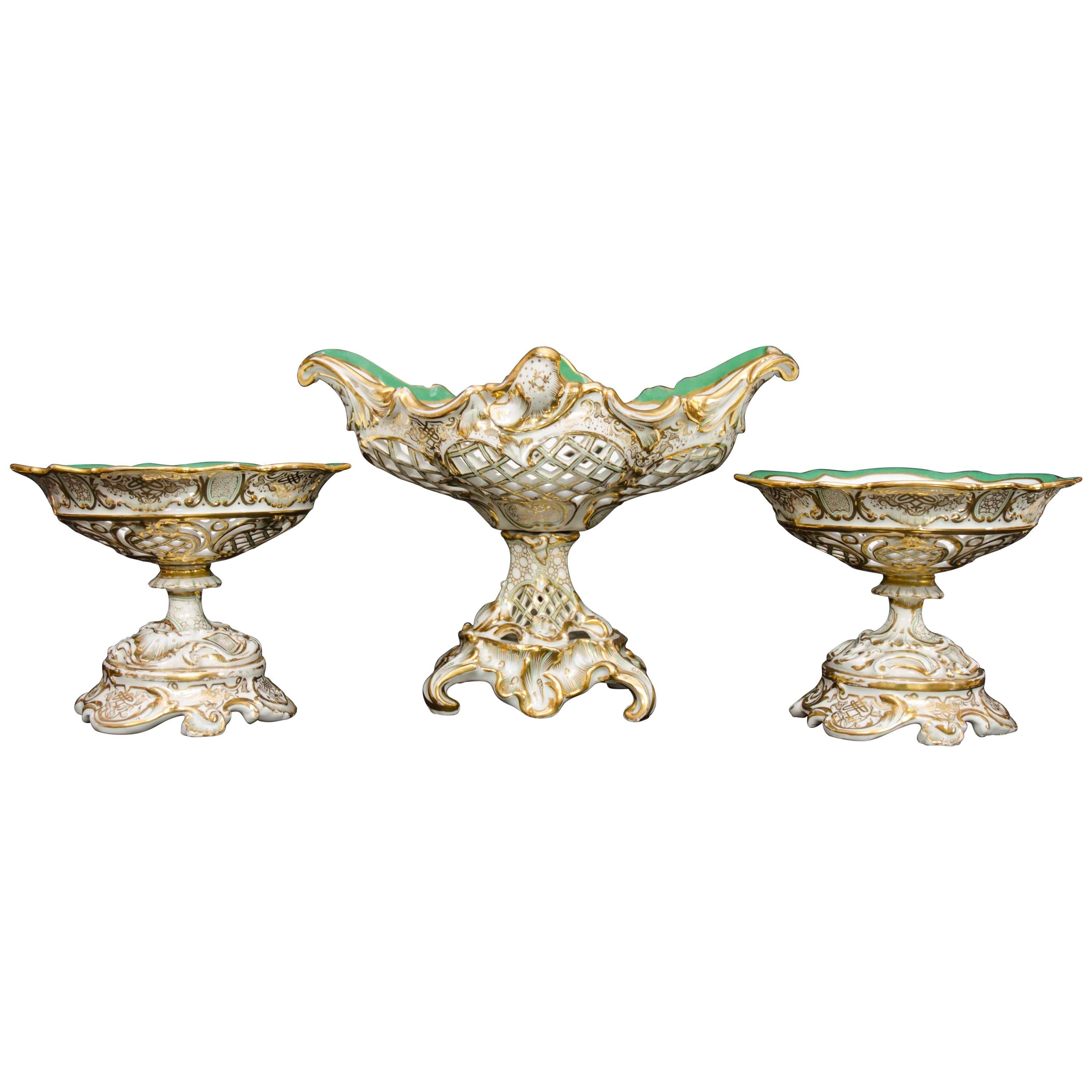 19th Century Rococo Garniture with Three Porcelain Baskets Signed Cappellemans For Sale