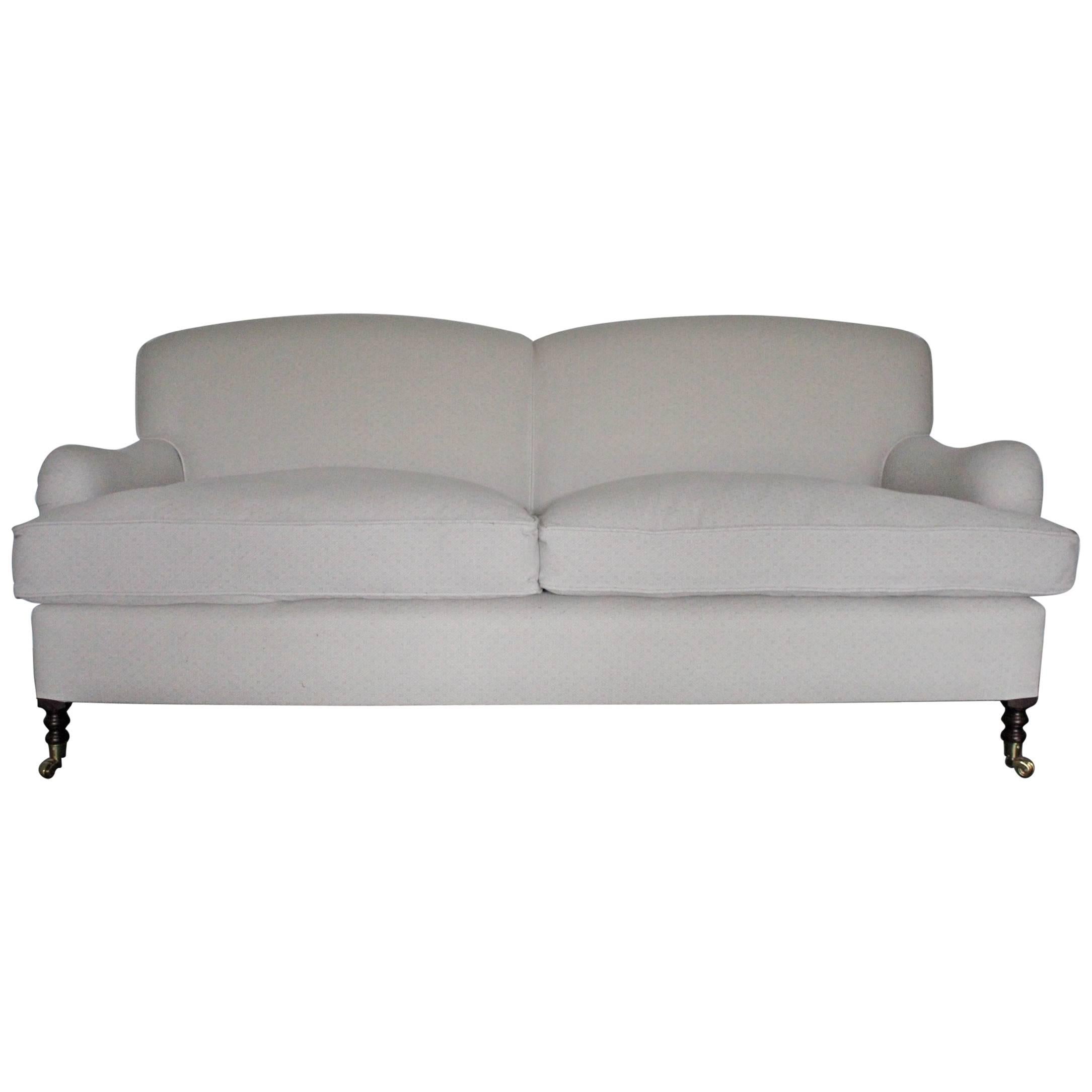 George Smith Signature “Standard-Arm” Medium Sofa in Silver Grey Motif Fabric
