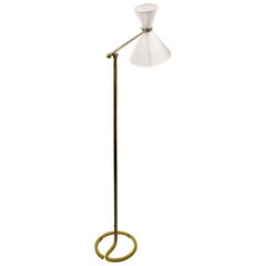 1950s Floor Lamp Mounted on Ball Head with Double Lampshade French Work