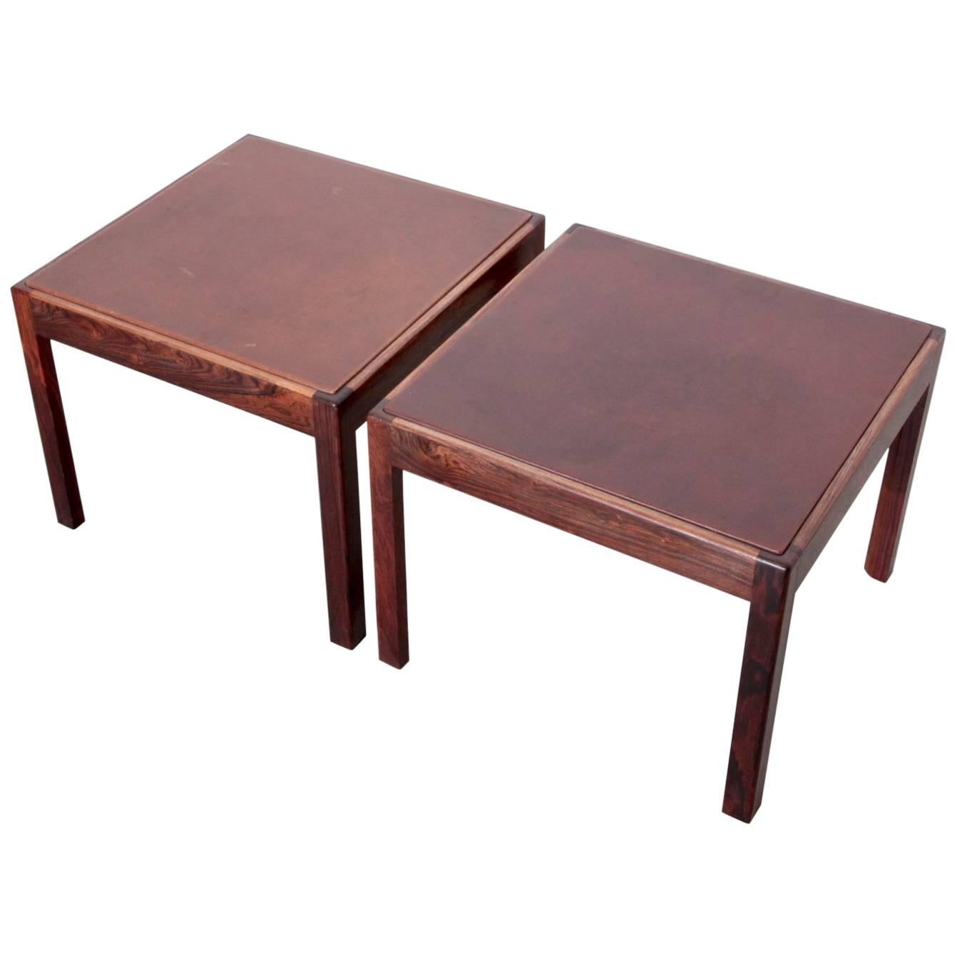 Pair of Danish Rosewood Side Tables with Leather Top