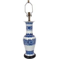 Antique Blue and White Chrysanthemum Vase, Now a Fine Lamp