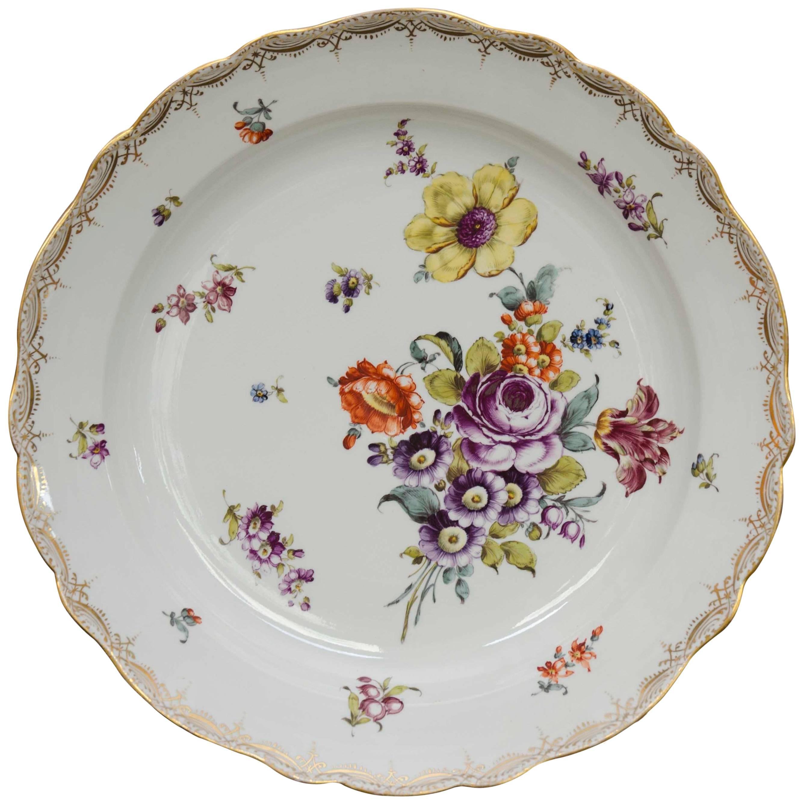 Large 19th Century Meissen Deep Plate with Floral Decoration For Sale