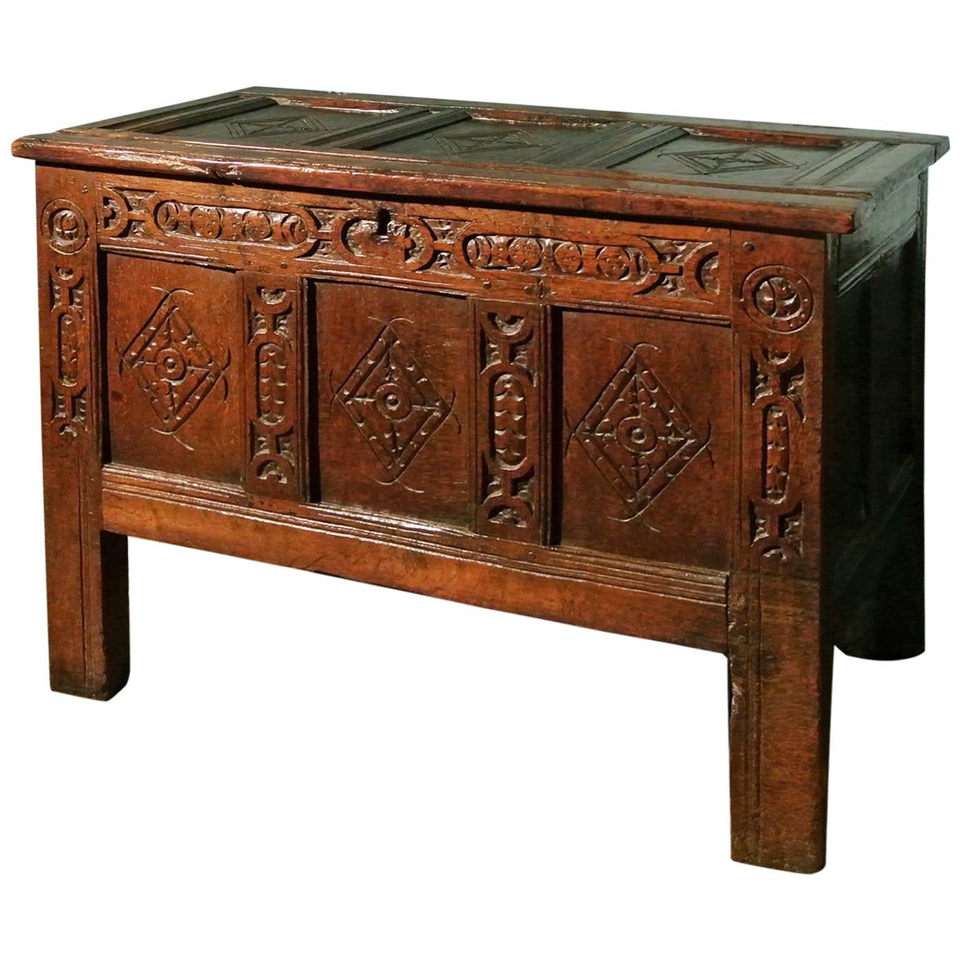 Early 17th Century Yorkshire Oak Coffer or Joined Oak Chest, circa 1630