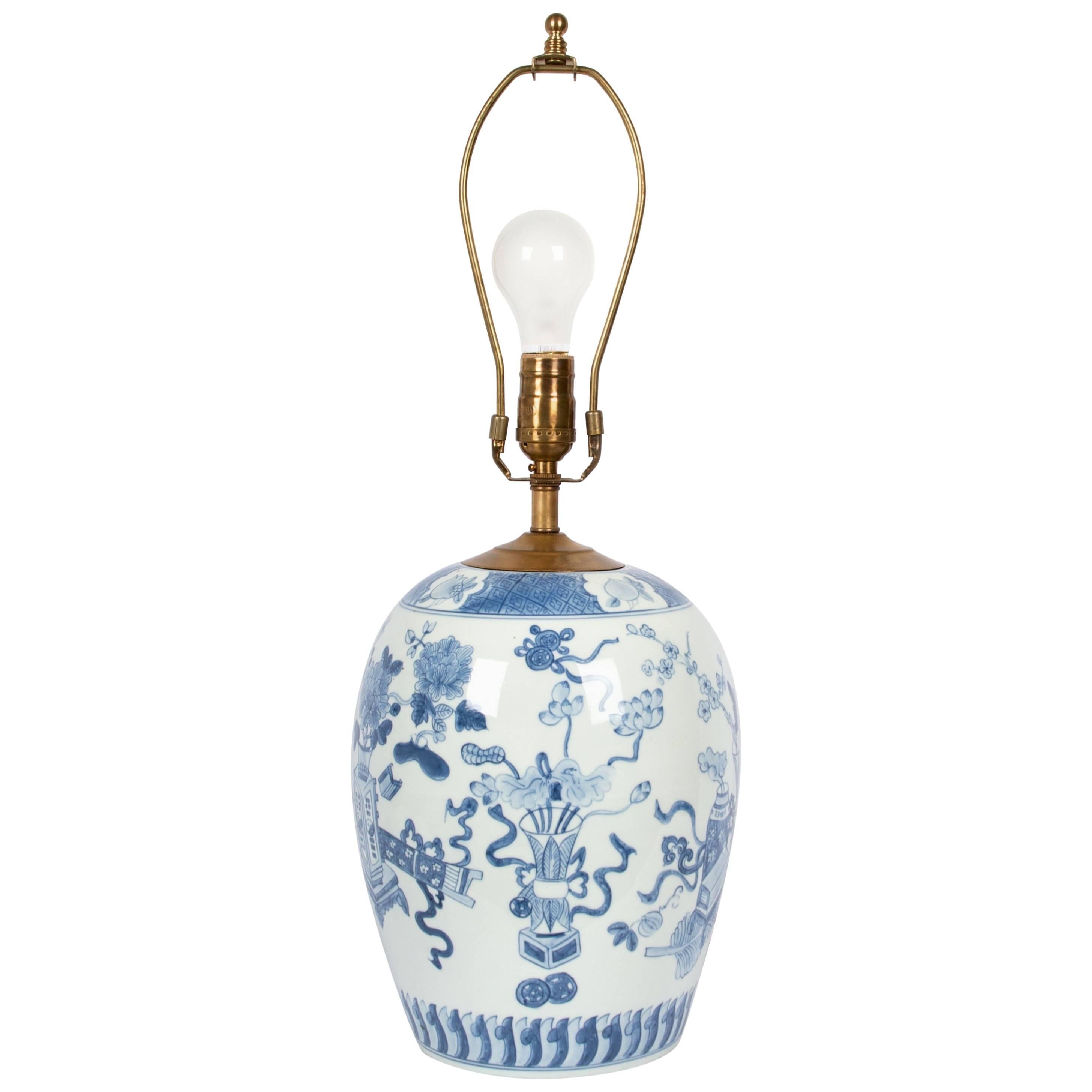 Ribbon Decorated Blue and White Table Lamp