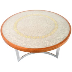 German Round Tile Mosaic and Wood Coffee Table by Berthold Muller , 1960s