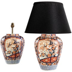 Antique Pair of Japanese Imari Porcelain Temple Jars as Lamps