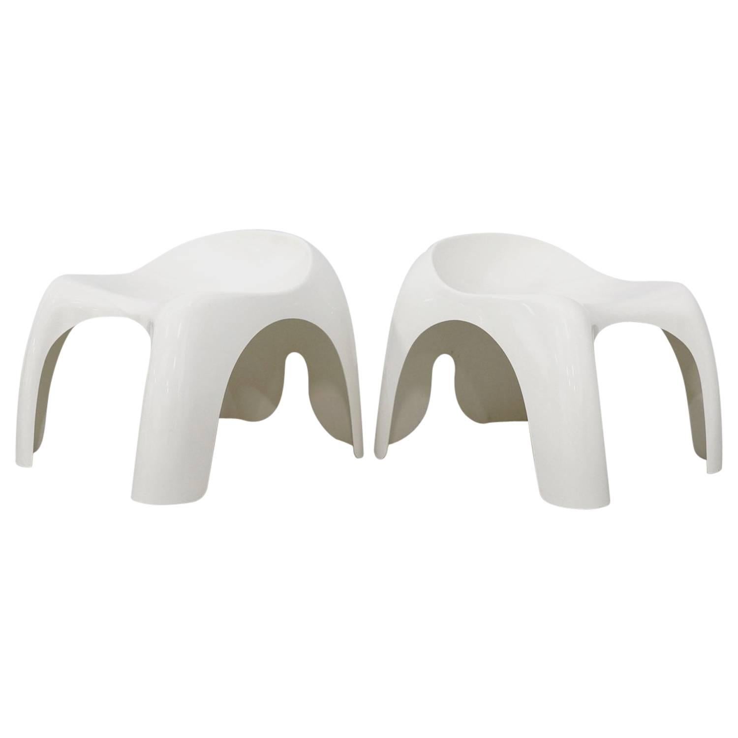 Set of Two Efebo Stackable Stools White ABS, Design by Stacy Dukes, 1960 For Sale