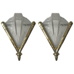 Antique Pair of French Art Deco Geometric Sconces Signed by Muller Frères