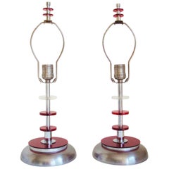 Pair of American Mid-Century Lucite, Chrome and Steel Table Lamps