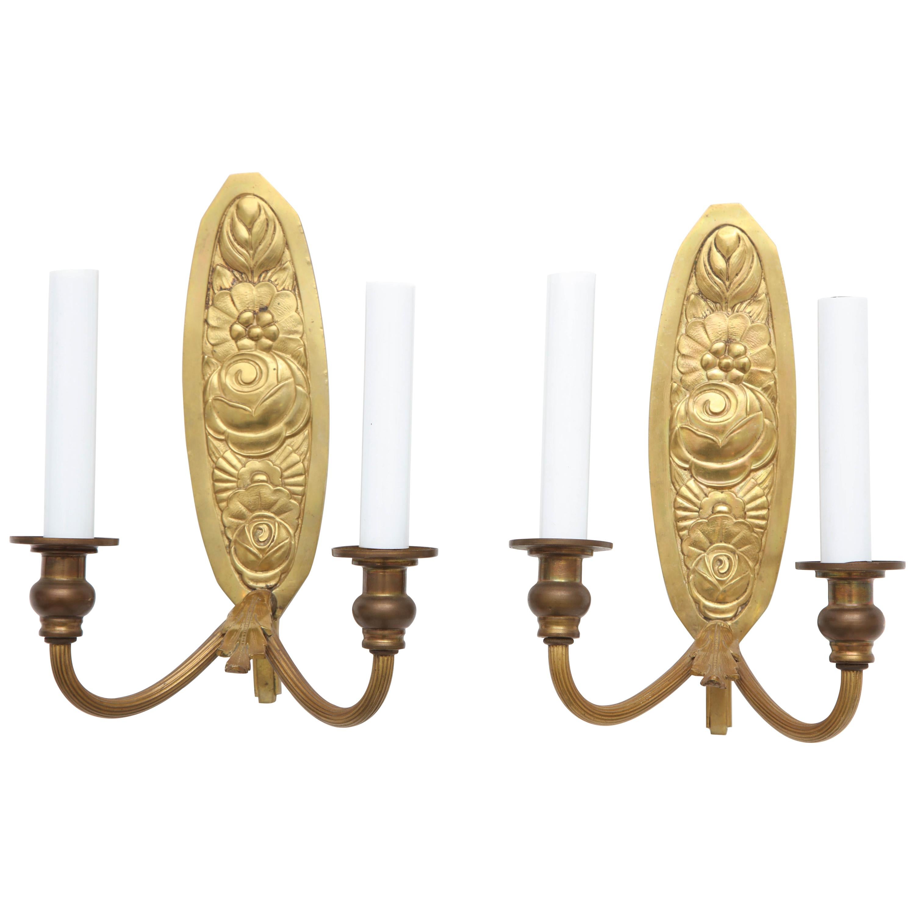Pair of Vintage French Bronze Wall Candle Sconces