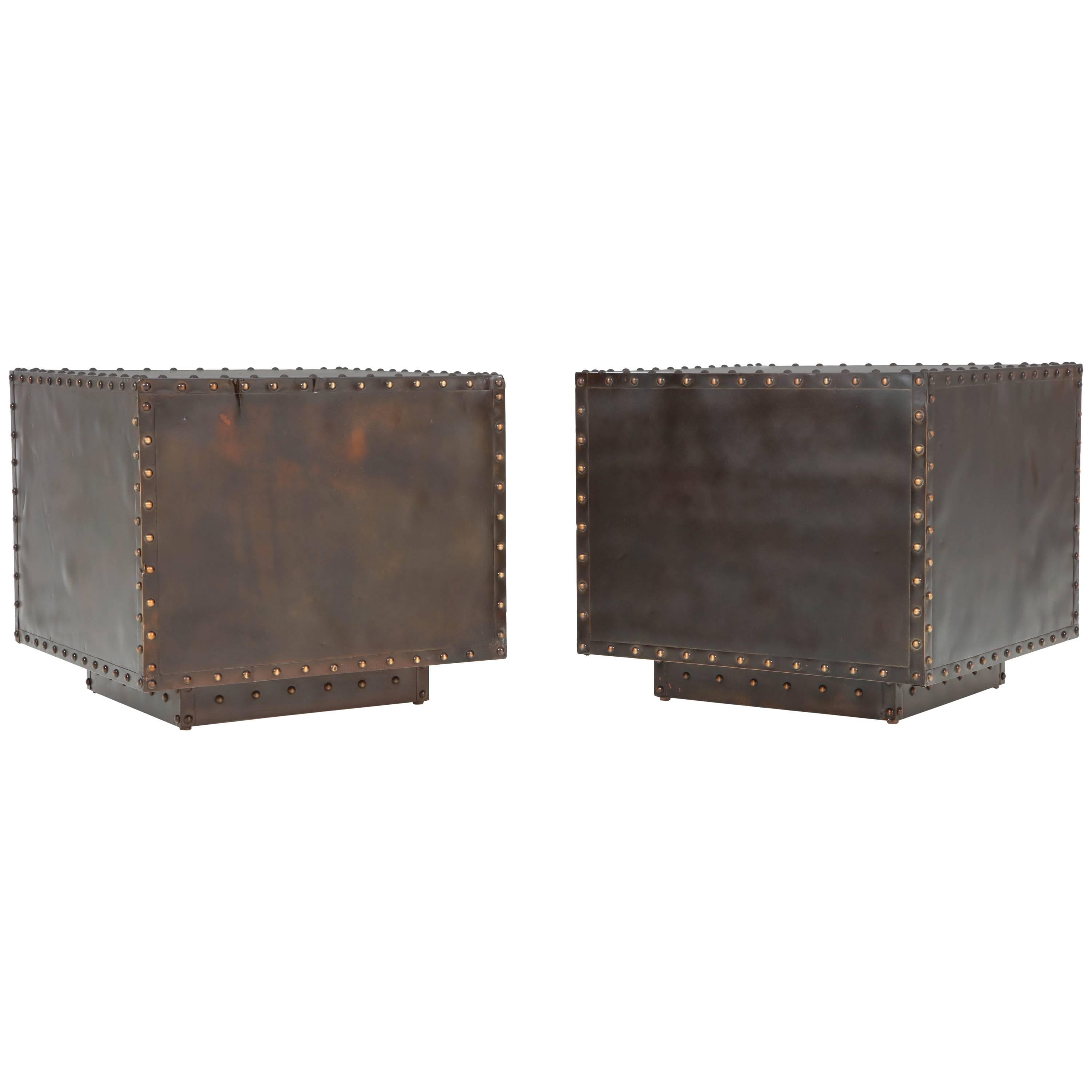 Sarreid Patinated Brass Cube Tables