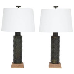 Pair of Bronze "Intreciatto" Lamps by Braun