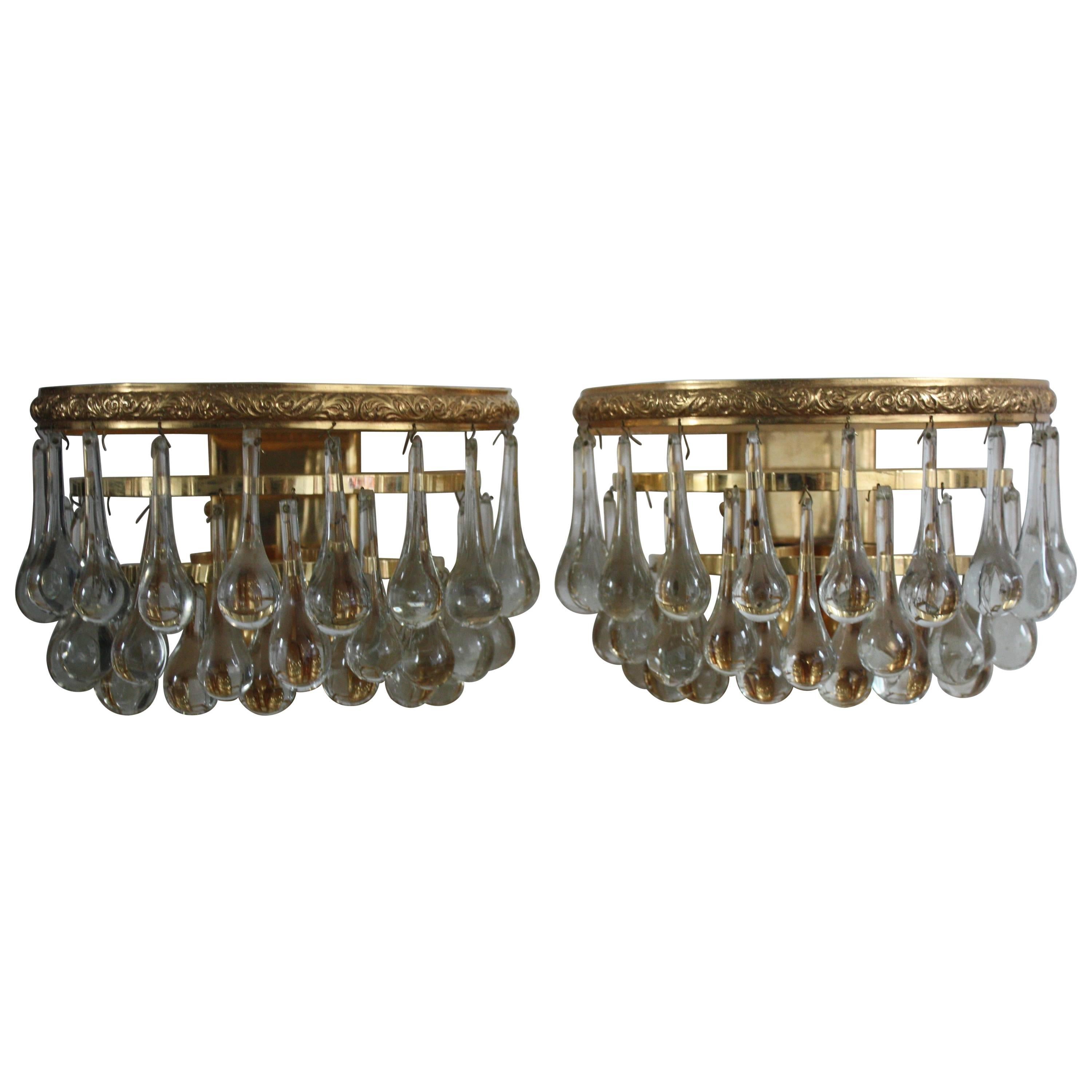 Pair of Mid - Century Murano Glass Wall Sconces Attr. to E.Palme, circa 1960s For Sale