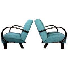 Pair of Bauhaus Czech 1930s Curved Arm Lounge Chairs
