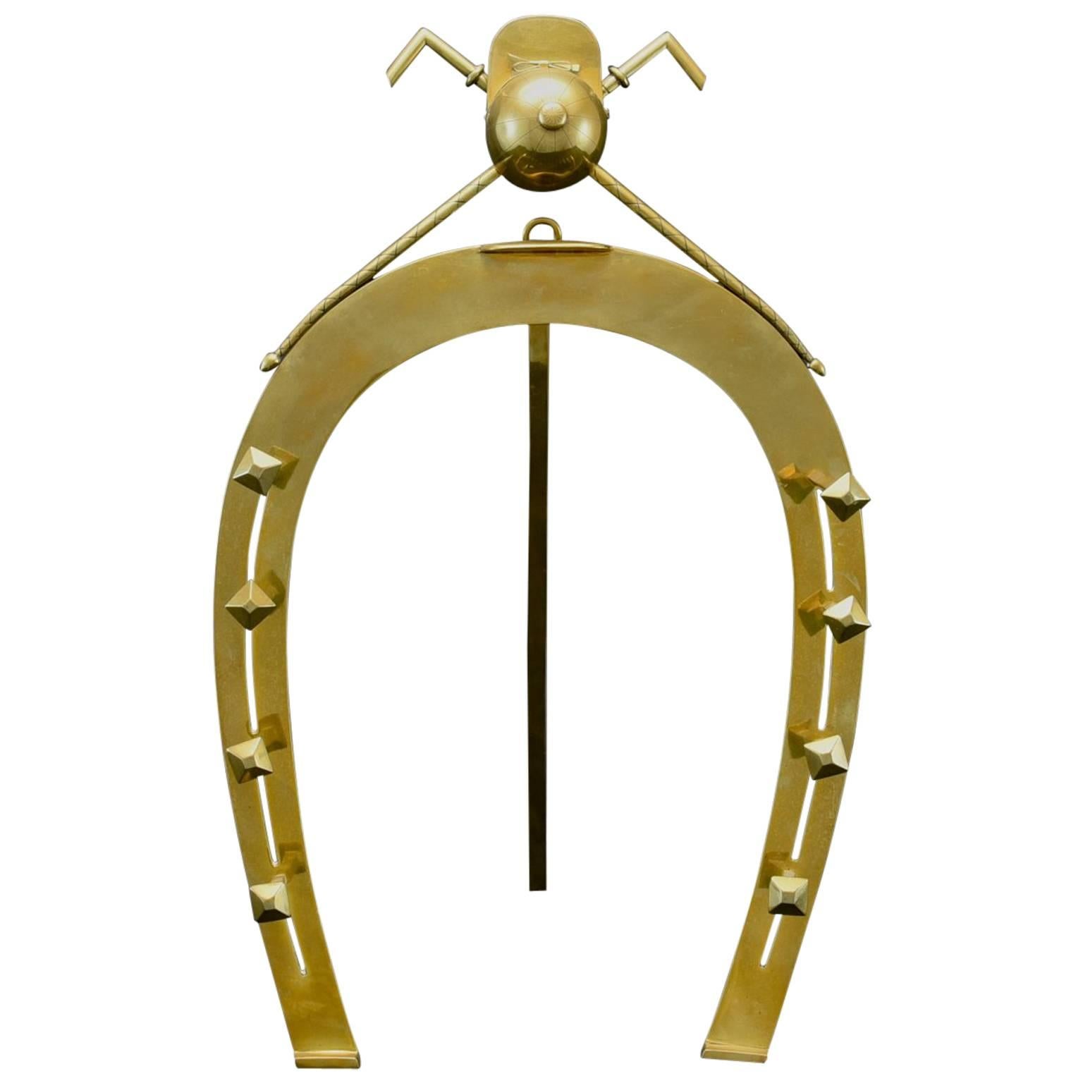 Large Brass Horseshoe Whip Rack