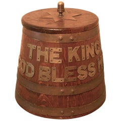 Antique Royal Navy Edwardian “Grog Tub”, Oak and Brass Sailor’s Rum Barrel
