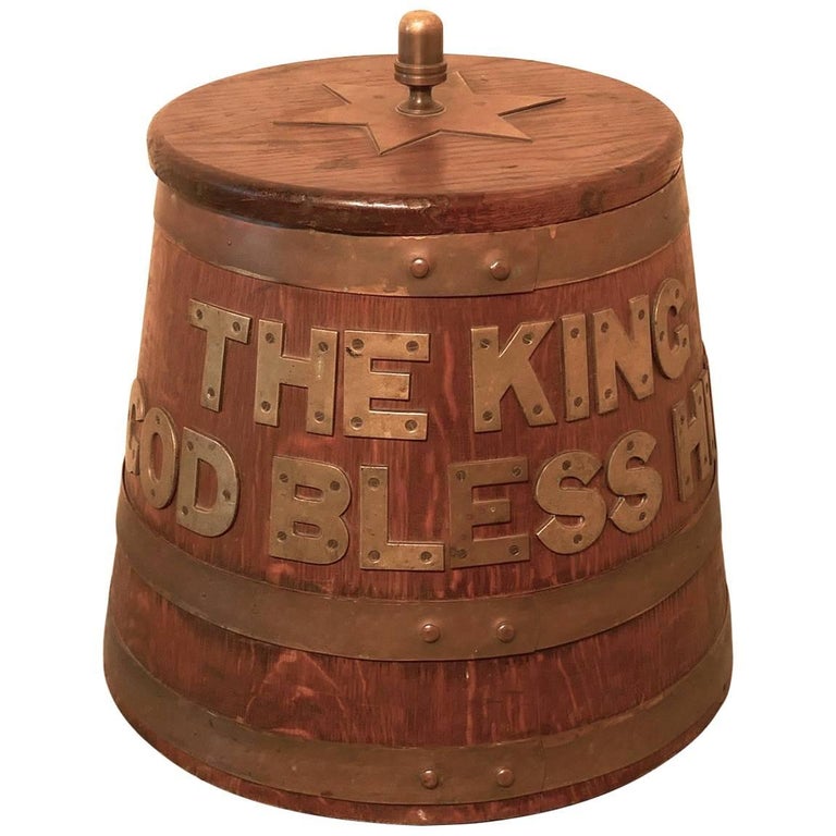 Royal Navy Edwardian “Grog Tub”, Oak and Brass Sailor’s Rum Barrel at