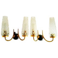 Arlus mid-century sconce glass pair gilt frame french, 1950