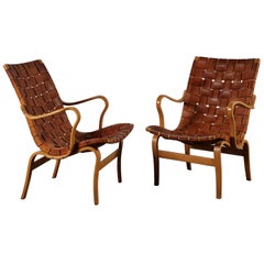 Pair of Woven Leather Eva Chairs by Bruno Mathsson