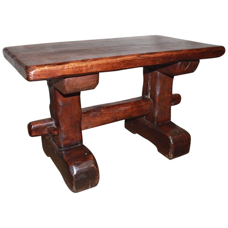Rustic Wood Block Tall Side Table at 1stdibs