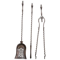 Three-Piece Set of 19th Century Polished Steel Fireplace Tools