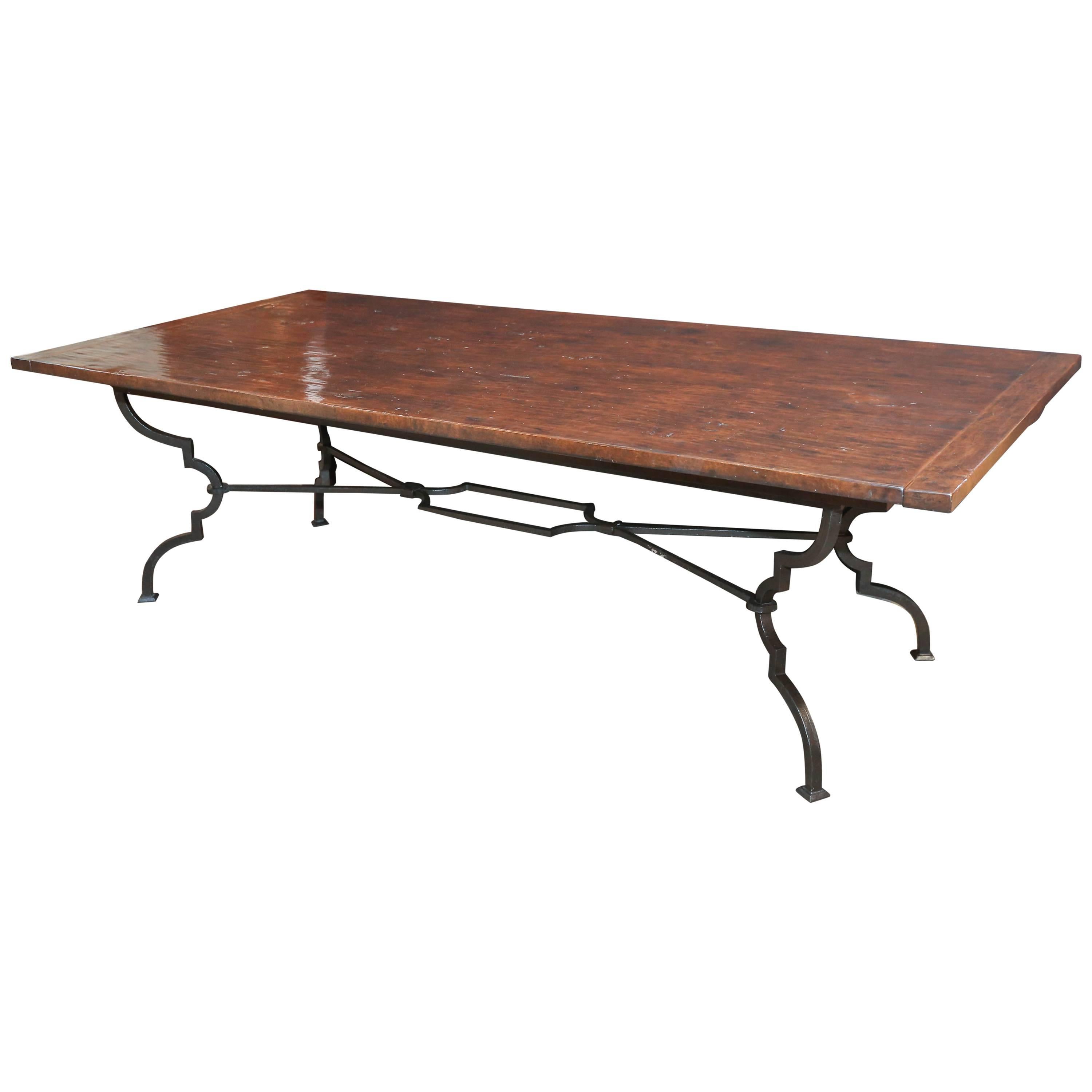 Dark Walnut  92" Refectory Table with Metal Legs + two 18" leaves For Sale