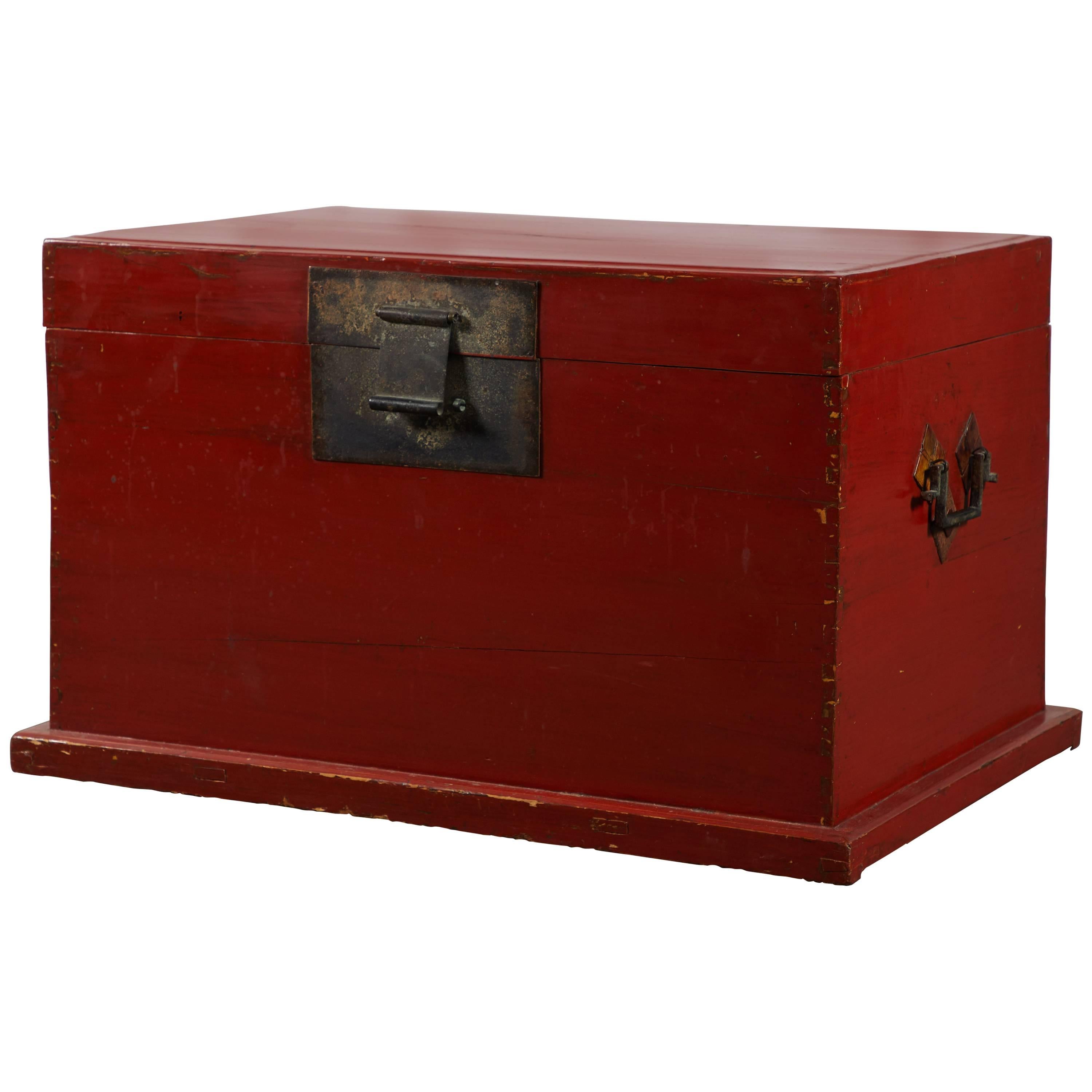 Late 19th Century Chinese Red Lacquer Trunk